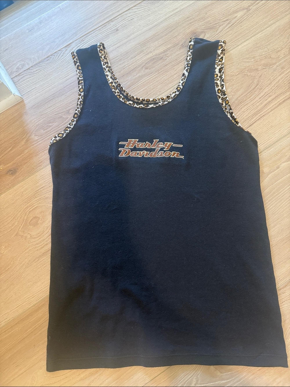 Harley-Davidson Black Tank with Leopard Trim size XL
